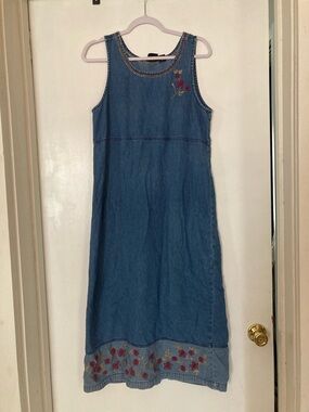 Embroidered Sleeveless Denim Dress